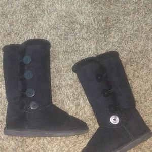 Black suede button boots